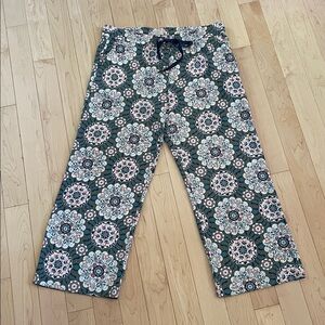 LOFT Wide Leg Pants in Green Floral Medallion Print